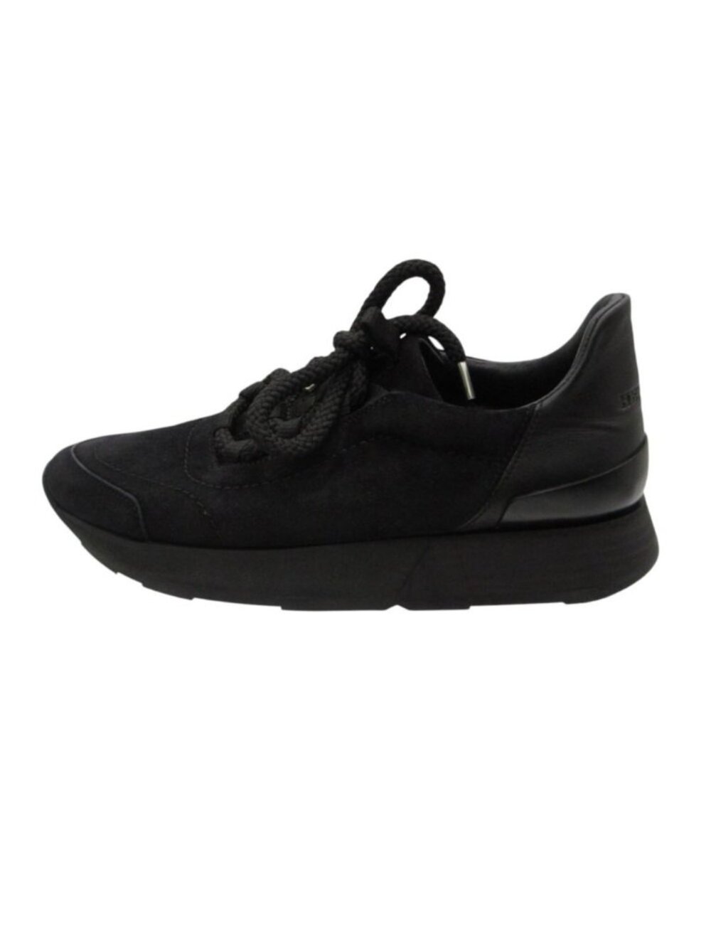 Hermes Miles Sneakers Suede Low Cut Shoes Lace-up Rubber Sole One Tone Black